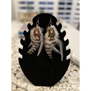 Handmade Boho Feather Dangle Earrings Natural Pheasant Style 5.5" Festival